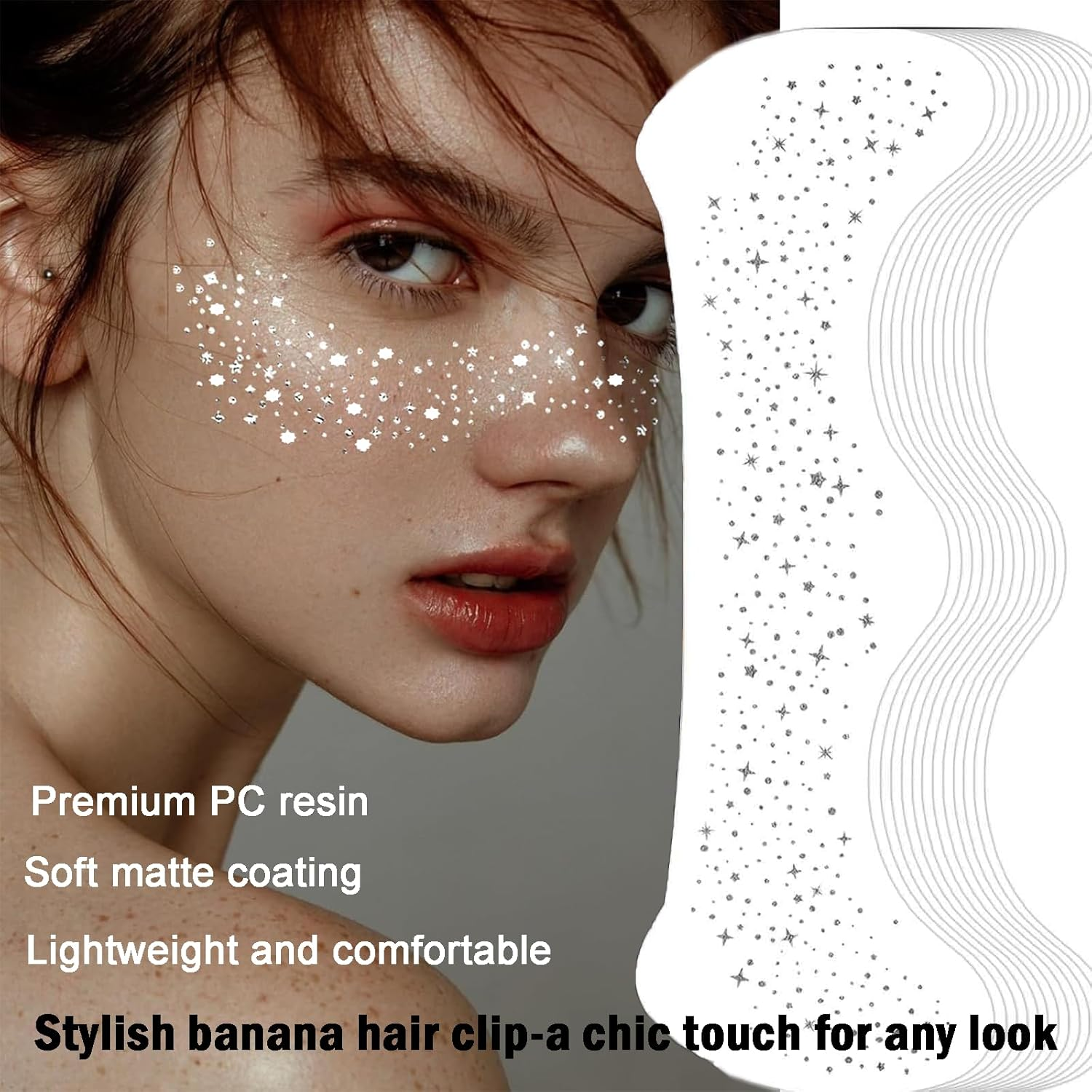 Treayes 6 Pcs Glitter Freckles Face Gems & Temporary Tattoos - Silver Star Face Jewels, Sparkle Freckles Makeup Patches image number 4