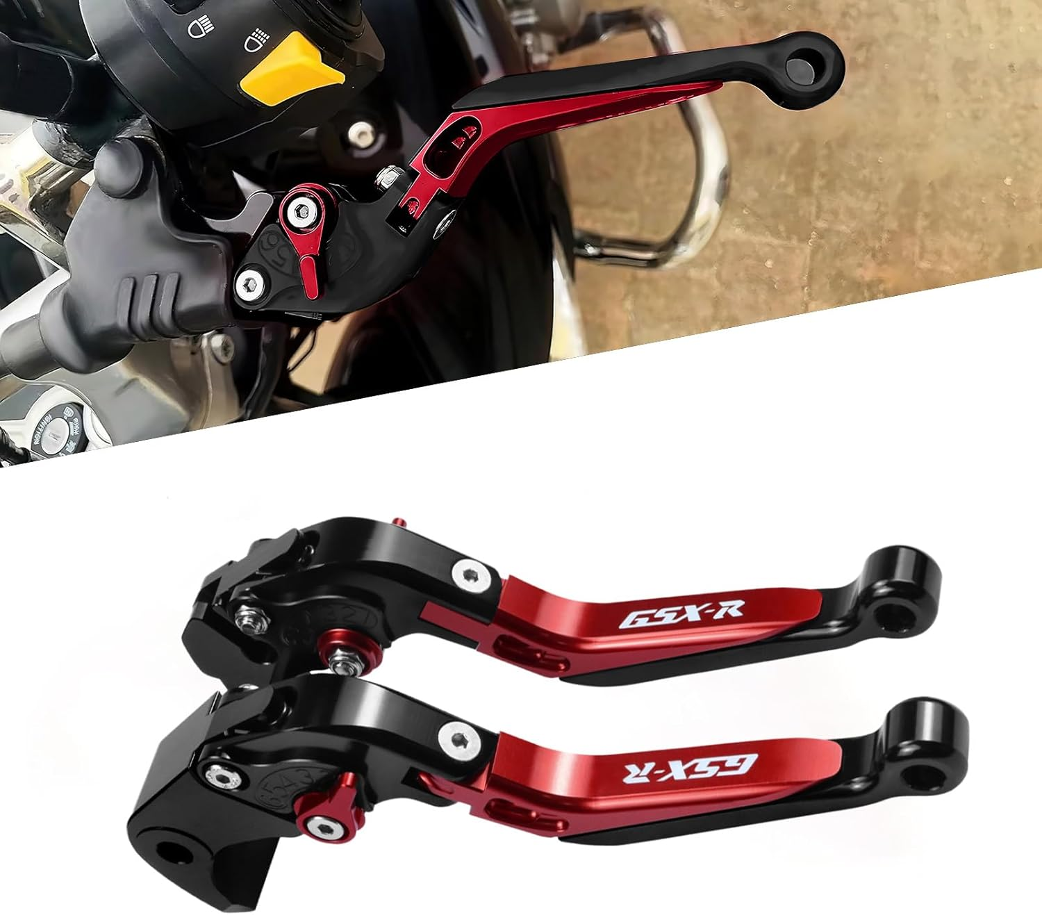 XIDAODIT Motorcycle Clutch Lever Adjustable Handlebars Brake and Clutch Levers Set for Suzuki GSXR 600 GSXR 750 GSXR 1000 （Red） - Red image number 5