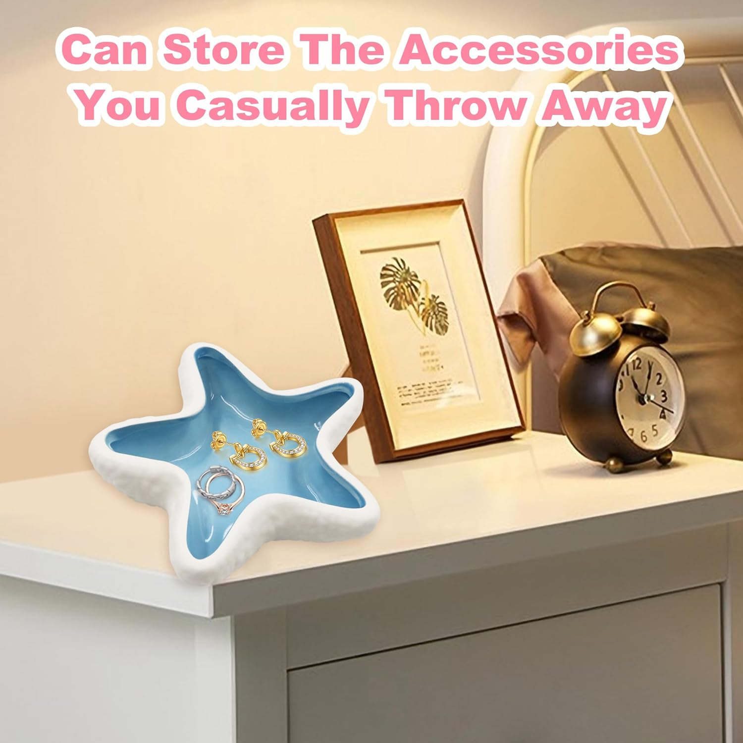 Ceramic Seashell Jewelry Dish Tray, Small Shell Trinket Dish, YITOBA Jewelry Holder Dish Plate for Rings Earring, Aesthetic Decorative Key Bowl, Ocean Beach Blue Coastal Room Decor (Blue) image number 3