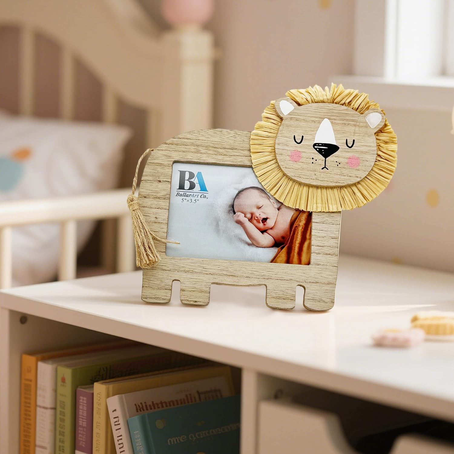 Ballarart CO Baby Photo Frame - Cute Lion Baby Picture Frame, Personalized Newborns Baby Shower Birthday Gift with 5X3.5" Picture Slot, Nursery Wall Decor image number 6