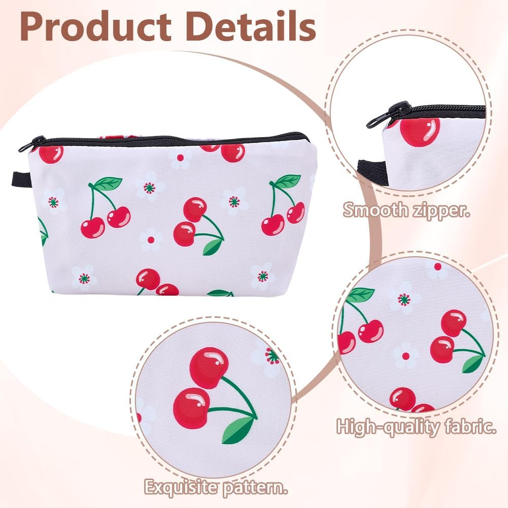 PLIGREAT 2 Styles Cherry Make up Bags Aesthetic Cosmetic Bags Organiser Small Makeup Bags for Women Cherry Motif Portable Zip Pocket Pink Storage of Toiletries image number 5