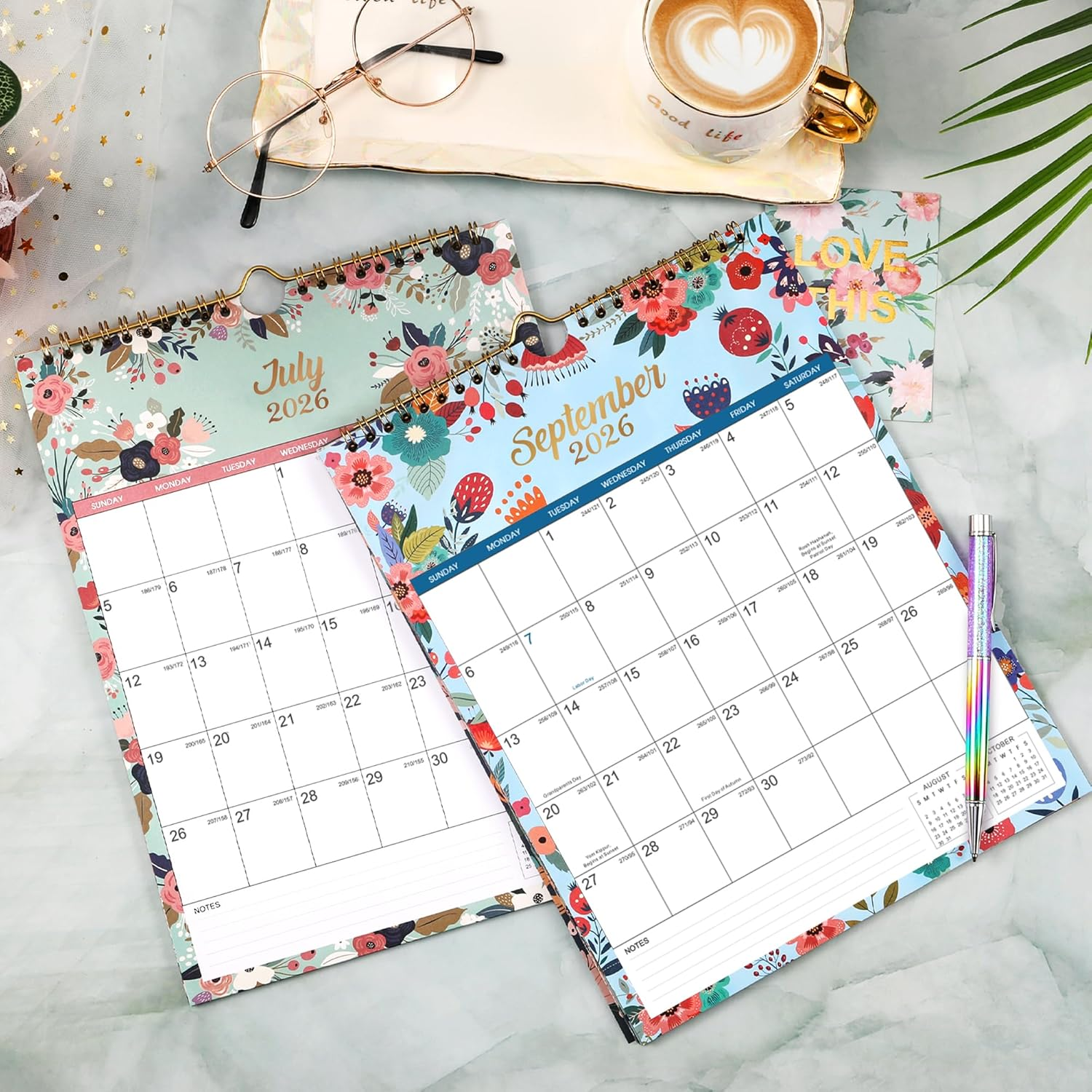 2026 Calendar - JUL 2025 - DEC 2026 Wall Calendar, 18 Month Wall Calendar 2026, 8.5" X 11", Twin-Wire Binding + Hanging Hook + Large Blocks with Julian Dates, Perfect Calendar for Organizing - Floral image number 4