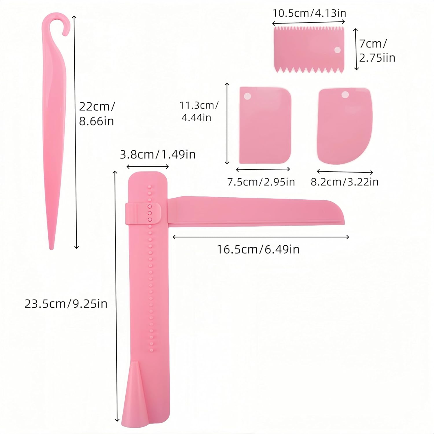 5 Pcs Fondant Cake Scraper,Adjustable Cream Smoother,Smoother Bakeware Gadget,Edge Smoothing Decorating Tools,For Buttercream,Mousse,Cheese, Fondant Cake Decorating (Pink) image number 2