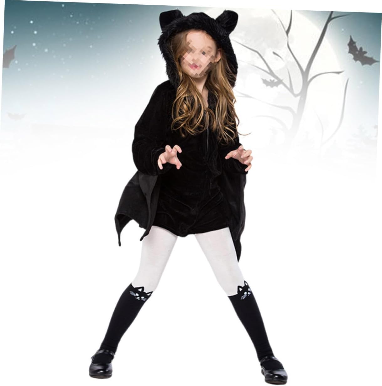 Abaodam Halloween Boy Girl Bat Costume Outfit for Girls Bat Cosplay Dress Set for Halloween Masquerade Fits Height image number 3