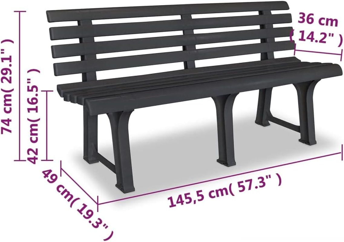 'Vidaxl Sturdy Plastic Garden Bench in Anthracite - Weather Resistant and Easy to Assemble - Perfect for Patios or Garden Spaces image number 3