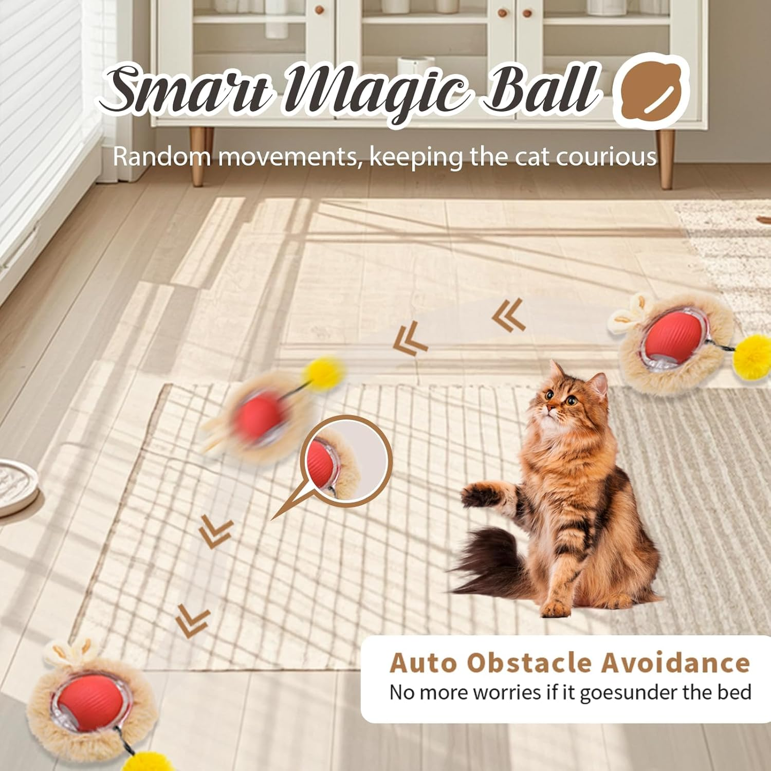Interactive Cat Toy Mat with Auto-Rolling Ball &ndash; 28-Inch Rechargeable Cat Activity Mat for Indoor Cats, Smart Sensor Motion, Adjustable Speed, Durable & Non-Toxic Cat Enrichment Toy image number 5