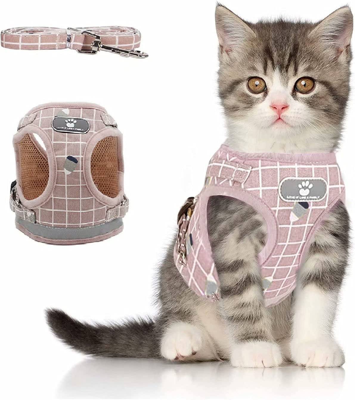 Iziv Cat Harness Leash Set for Walking Escape Proof Soft Mesh Harness Adjustable Kitten Harness with Reflective Strips Step-In Comfortable Outdoor Vest Harness image number 4
