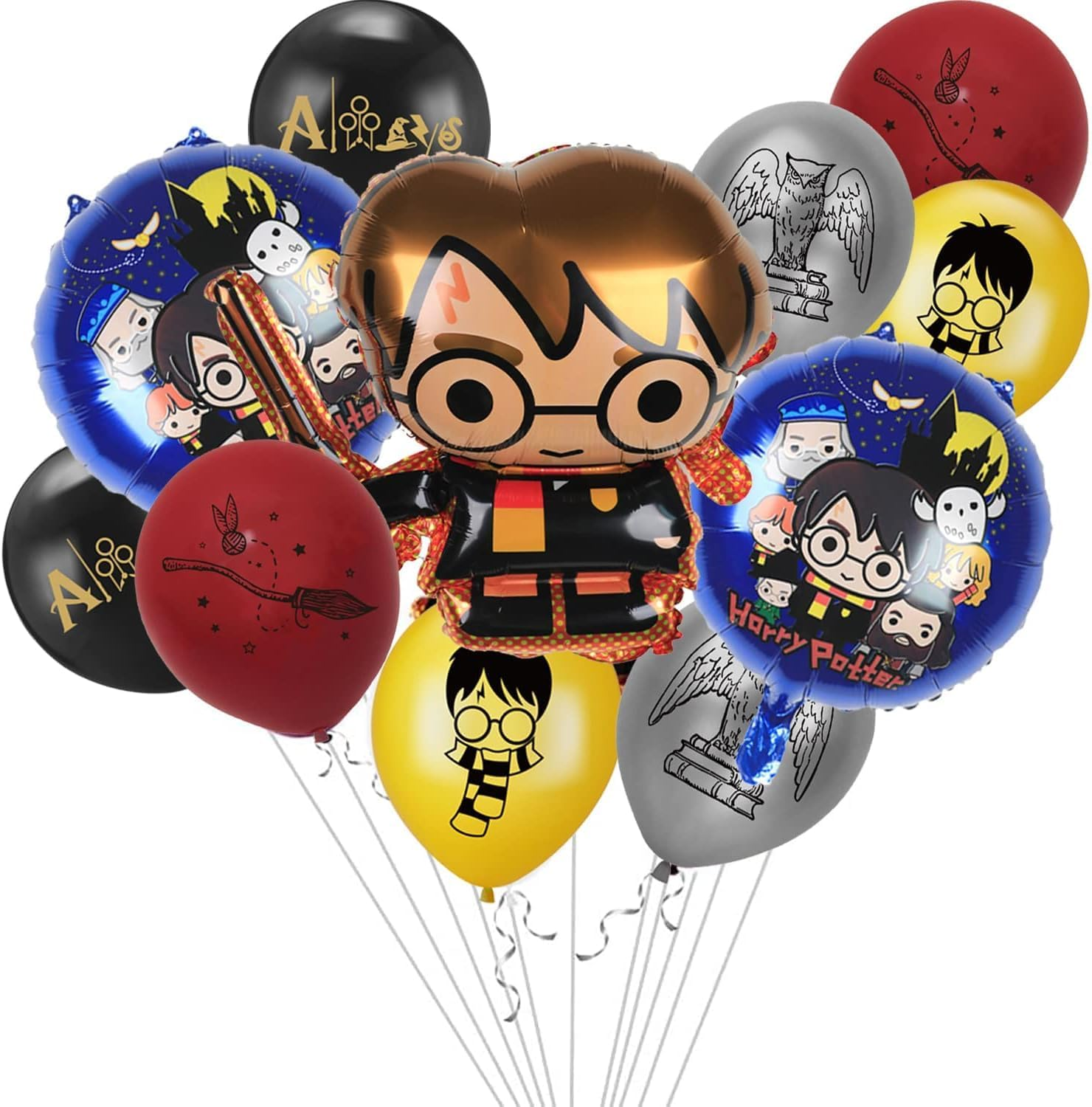 Clovercy Harry Foil Balloons - Pack of 8 Latex, 3 Foil; Gold, Silver Mix; Biodegradable; Harry Potter Themed; Boys & Girls; Unisex-Kids & Teens; Birthday Occasion