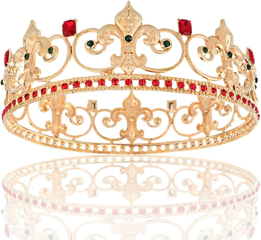 Metal King Queen Crown round Rhinestone Crown Party Headwear for Wedding Halloween Party Birthday image number 3