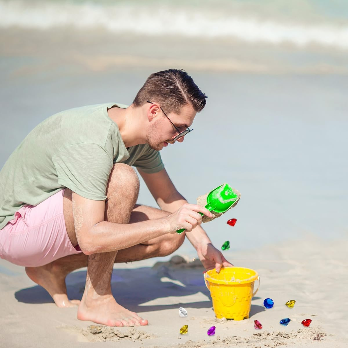 BEZANU Swimming Pool Gem Toys, 12 PCS Colorful Big Diamond Gems Pool Toys with Treasure Pirate Box for Party Favors image number 2