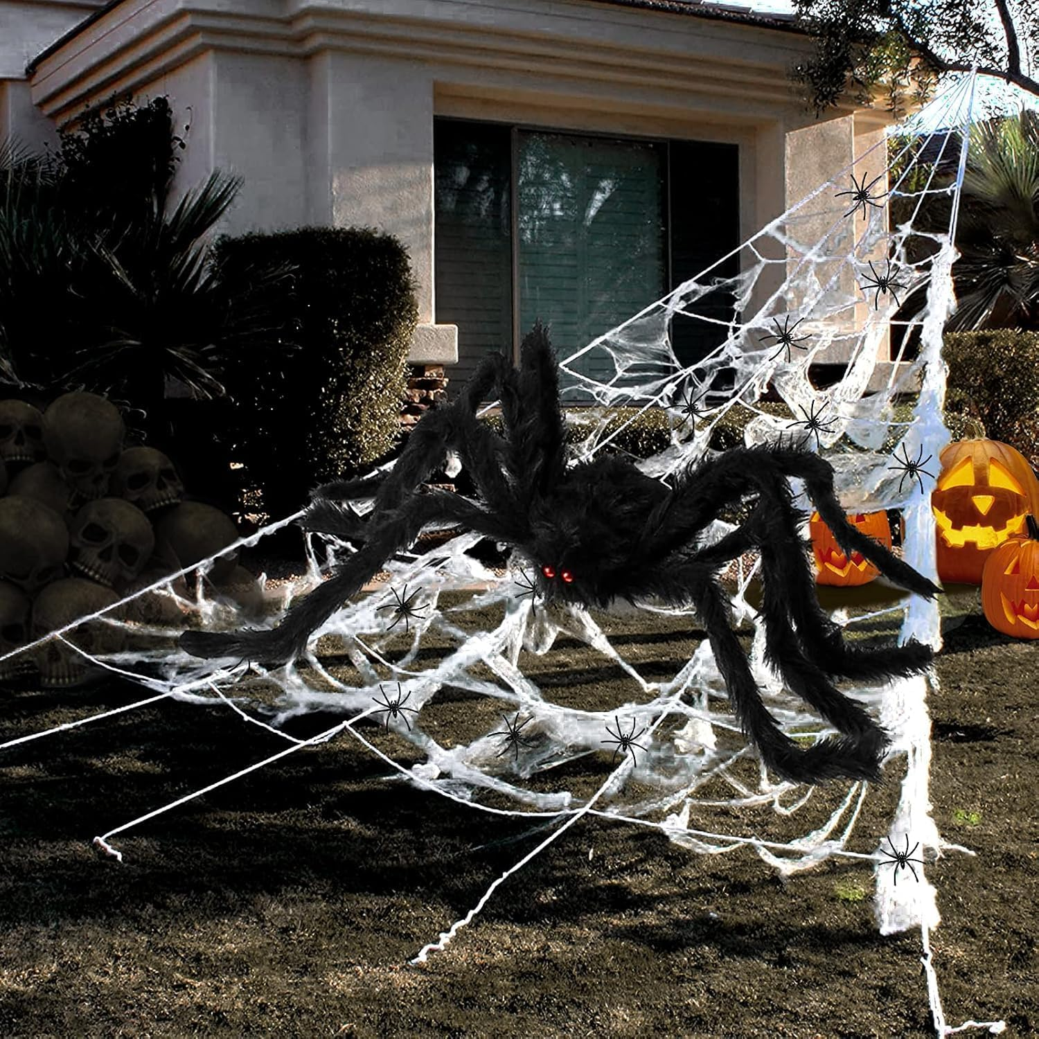 Halloween Decorations - 500Cm Spider Web Outdoor Decor + 125Cm Giant Spider + 20Pcs Small Spiders and Cotton for Indoor Outdoor Yard Lawn Parties Haunted House D&eacute;cor image number 2