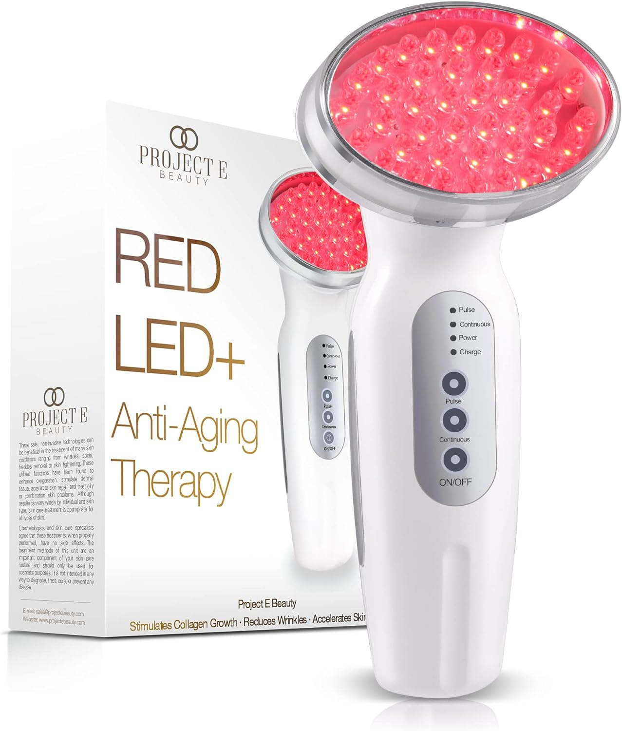 Project E Beauty LED Red & Blue Light Therapy | LED Photon Skin Rejuvenation Tightening anti Aging Whiting anti Acne Spot Scars Wrinkles Removal Reducing Skin Care Device for Face (Red LED Light) image number 4