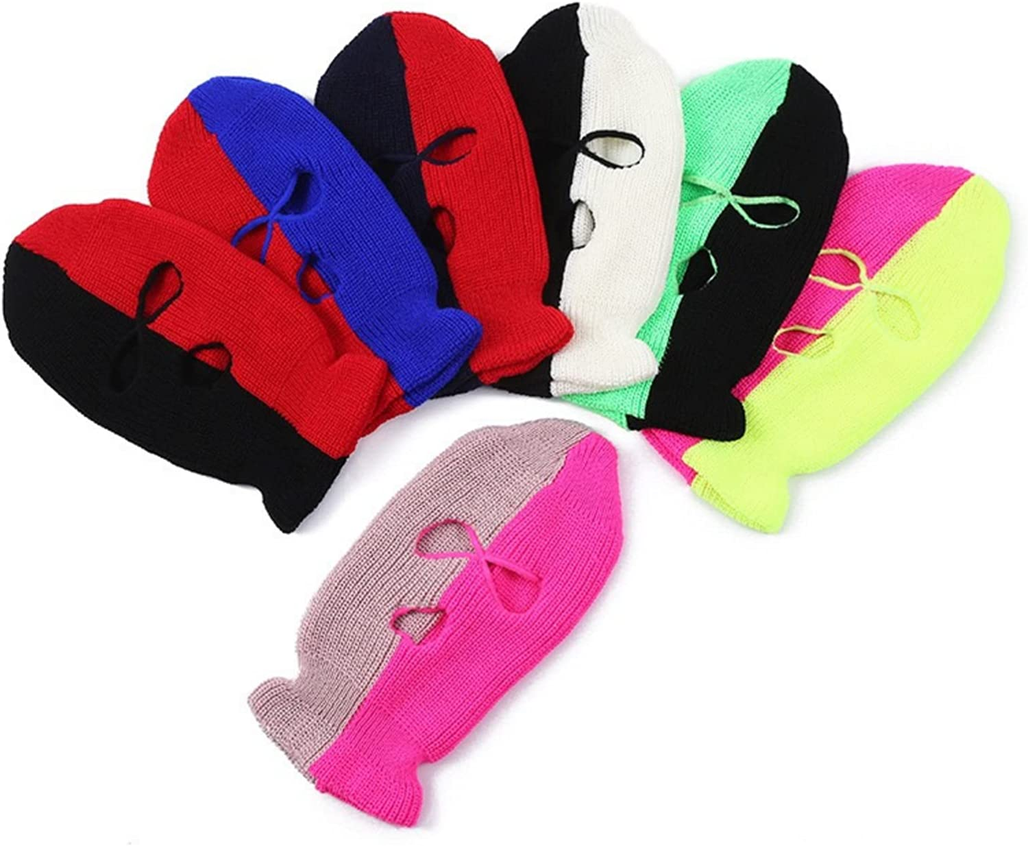 Aoozleny 3-Hole Two Color Knitted Hat Ski Mask Balaclava, Full Face Mask for Cycling/Skiing Winter Outdoor Sports image number 2