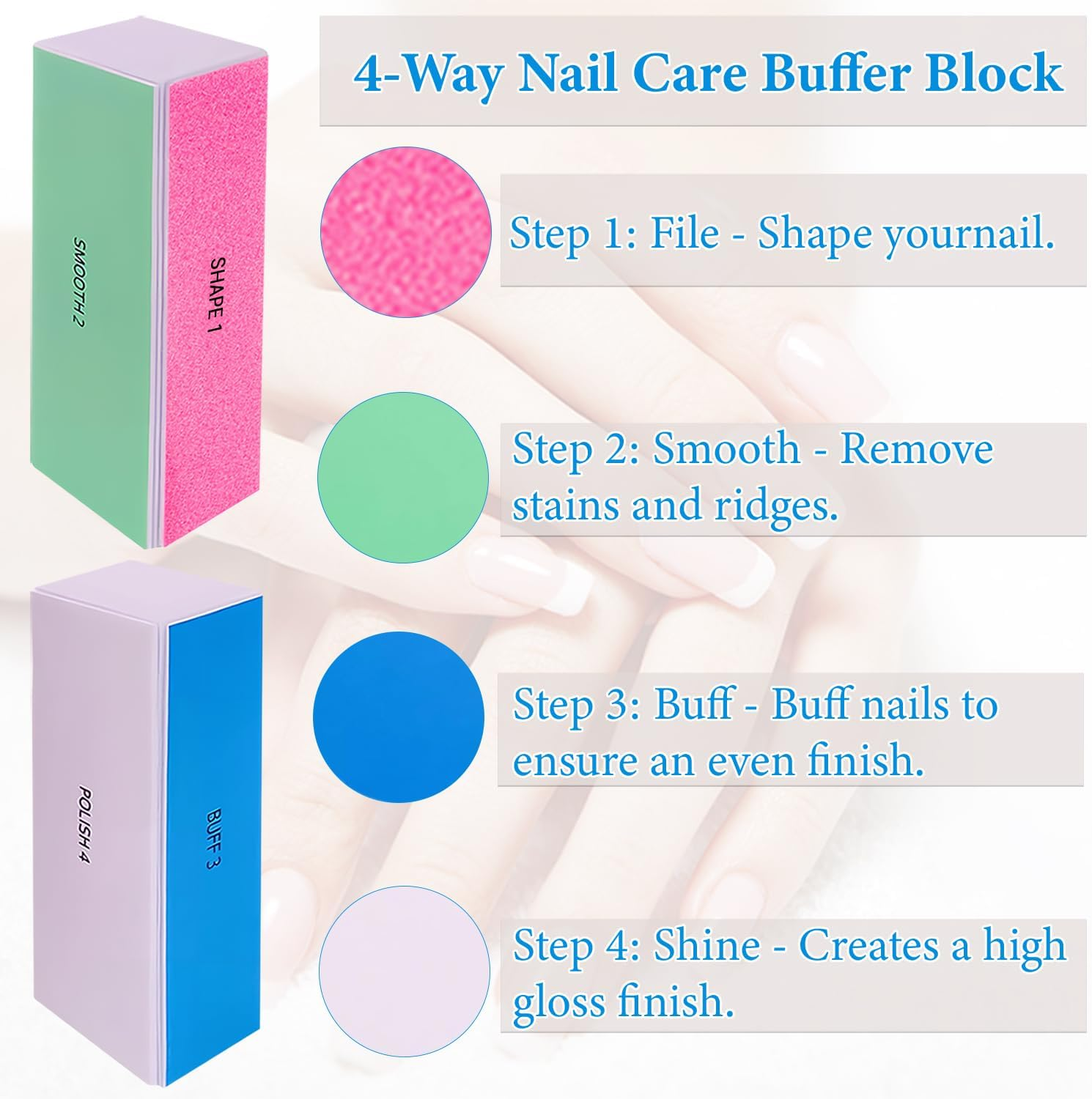 Nail File Buffer Block,6 Way Nail Buffering Files for Natural Nails,120/240/600/3000 Grit for Buffing Shinning image number 1