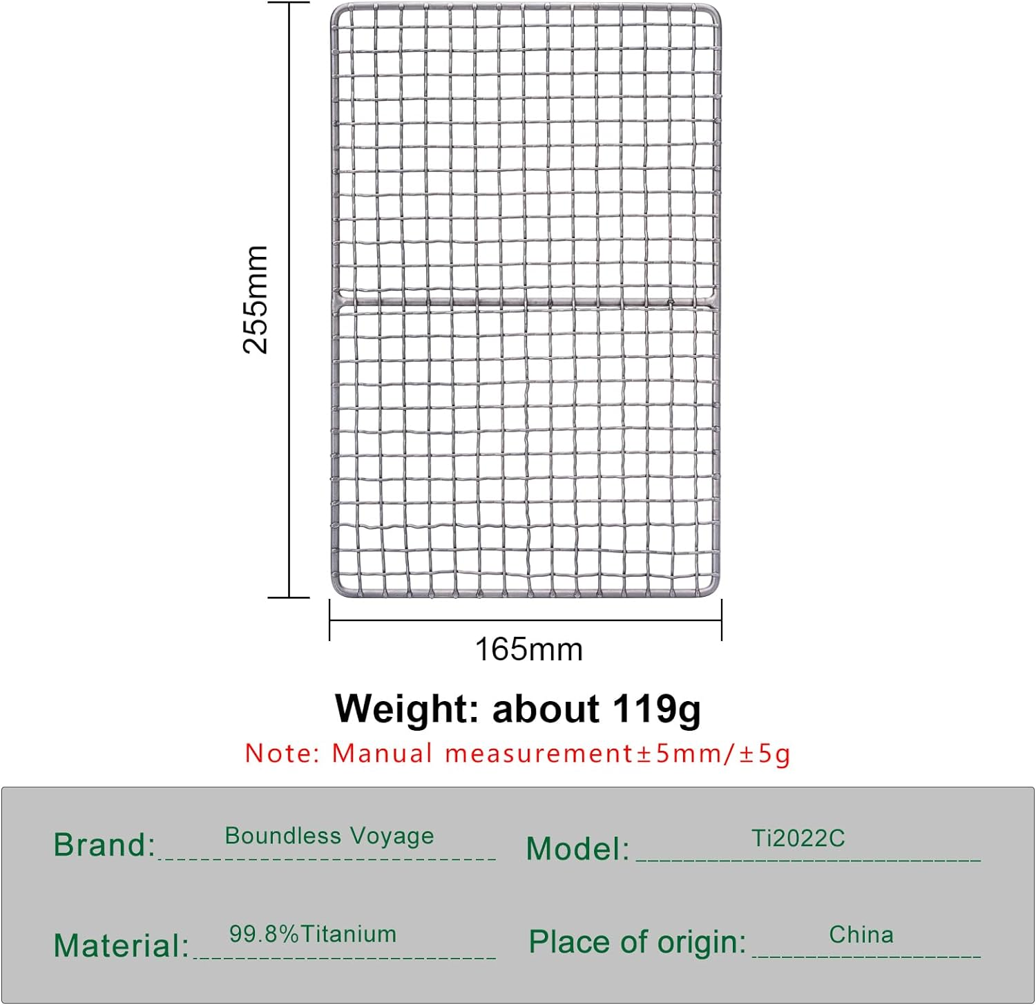 Boundless Voyage Grill Grate, Camp BBQ Roasting Grill Ultralight Titanium Plate Durable Mini Charcoal Barbecue Broiler for Home Garden Outdoor Beach Picnic Hiking Camping Backpacking Ti2022C - Ti15108B image number 4