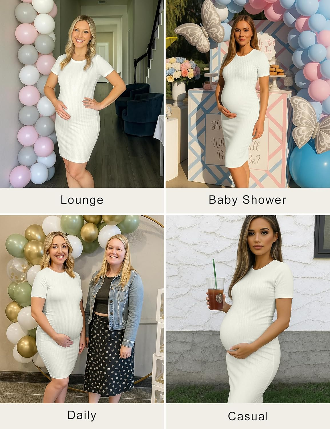 Peauty Maternity Ribbed Crew Neck Bodycon Dress Short Sleeve Baby Shower Dress Casual Lounge Pregnancy Dress image number 6