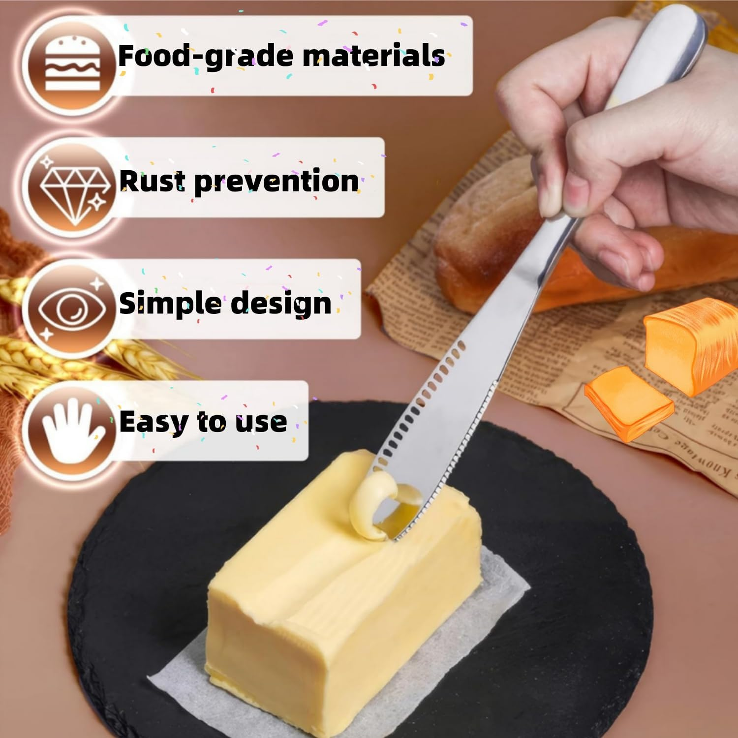 2 PCS Stainless Steel Butter Spreader Knife with Serrated Edge,3 in 1 Kitchen Gadgets Multi-Function Butter Spreader and Grater with Serrated Edge for Butter Cheese Jams Jelly image number 2