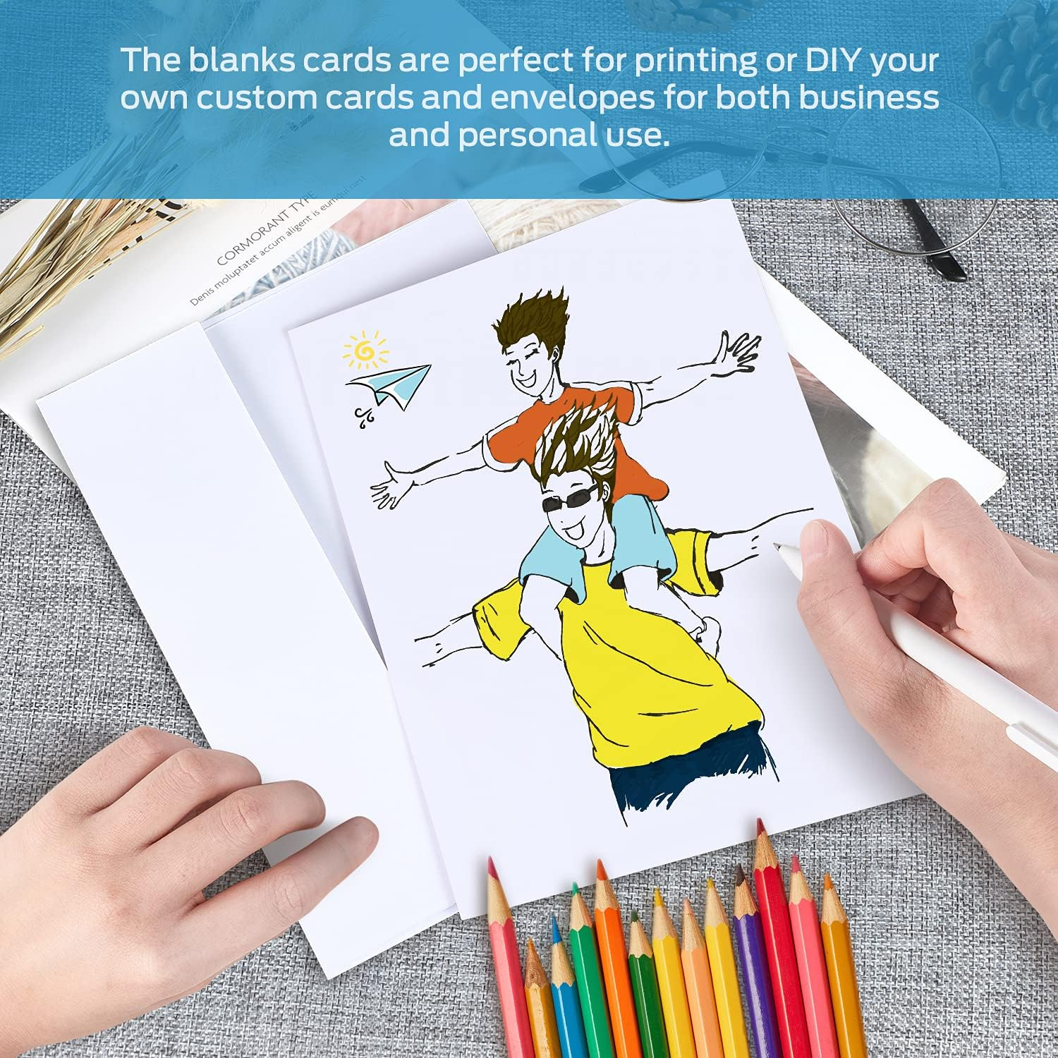 Ohuhu Blank White Cards and Envelopes - 100 Pack 5" X 7" Heavyweight Folded Cardstock and A7 Envelopes for DIY Greeting Cards Wedding Birthday Invitations Baby Shower Thank You Cards image number 2