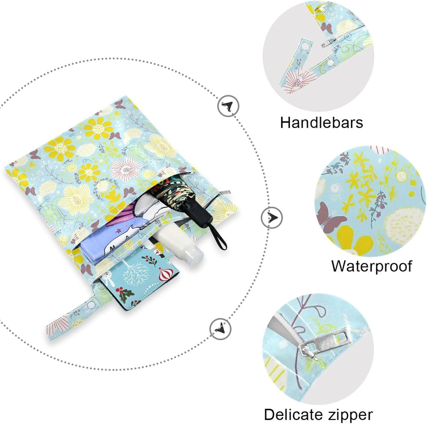 Waterproof Diaper Wet Bag 2 Pack Travel Essentials for Baby with Handles for Travel, Pool (Spring Flowers Light Color) image number 6