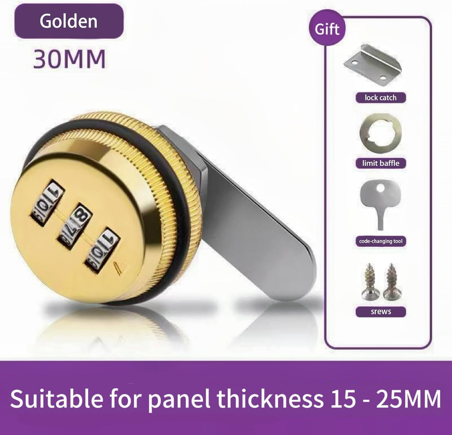 Combination Cam Lock Safety Lock, Password Lock, Used for the Security of Cabinets, Drawers, Mailbox Doors, and Furniture (1-1/8 Inches, Gold) image number 4