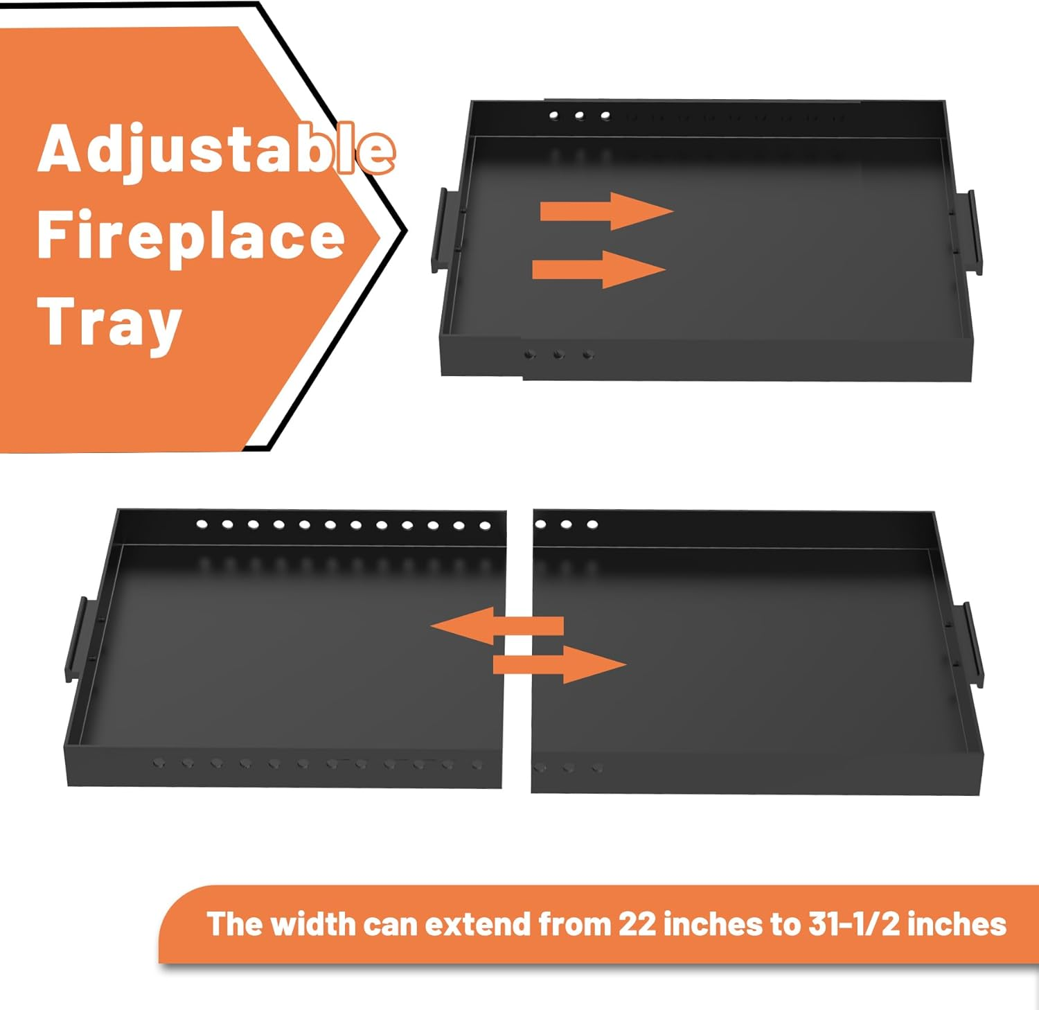 GCGOODS Fireplace Tray with Handles, Expandable Ember Holder Fireplace Pan with 13 Inch Front to Back, Adjustable Ash Pan for Ash Collection, Brush Included for Easy Cleaning, Black, Rectangle image number 5
