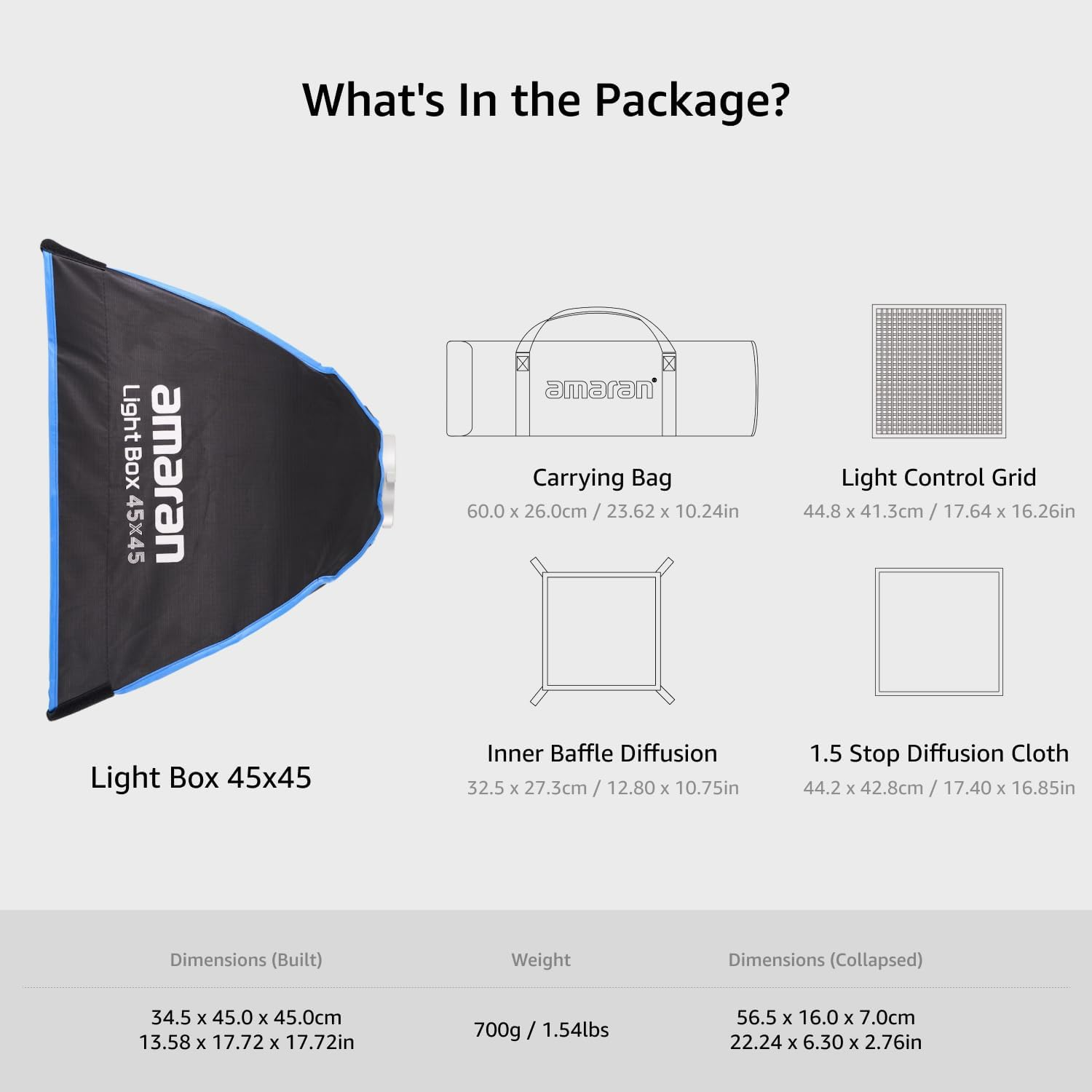 Amaran Light Box 45 X 45 Cm Foldable Bowens Mount Softbox 45 Cm, One-Snap Setup Square Light Modifier with Diffusion & Grid for Photo & Video, Portable & Lightweight with Carry Bag image number 6