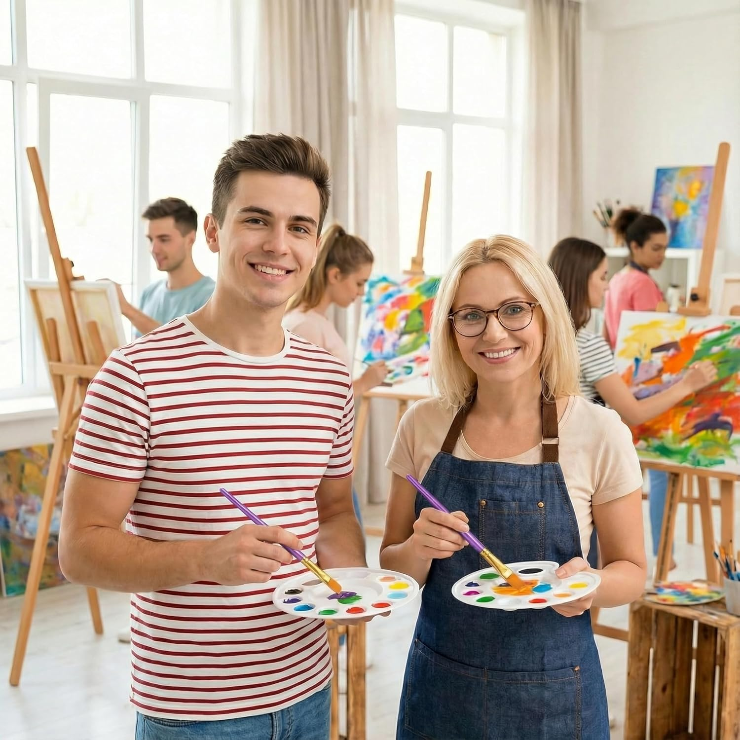 Paint Brushes Palettes Set by DUGATO, 2 Packs/20Pcs round Pointed Tip Nylon Hair Brushes with 5 Paint Trays for Acrylic Watercolor Oil Gouache Tempera and Body Painting (Purple) - Purple image number 4