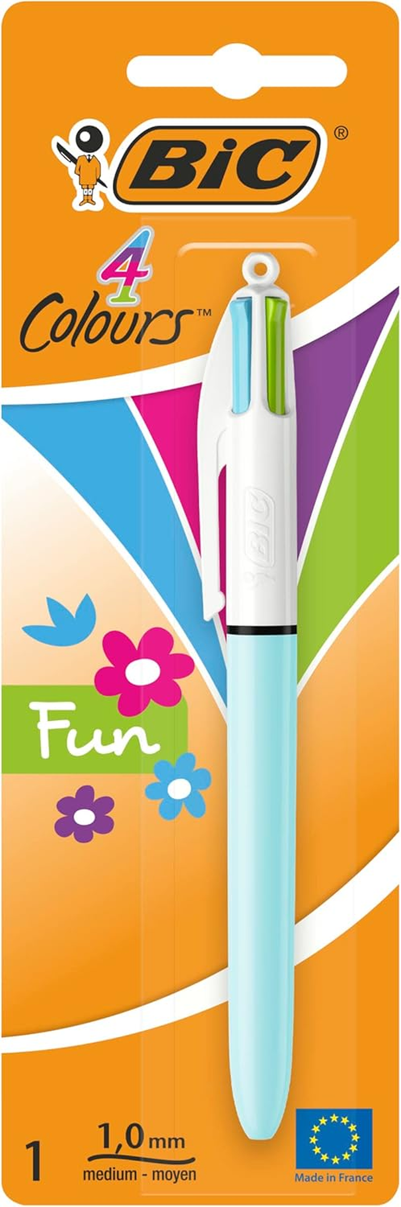 BIC 4 Colours Fun Retractable Ballpoint Pens with Four Ink Colours and Medium Point (1.0 Mm), Pack of 3 image number 4