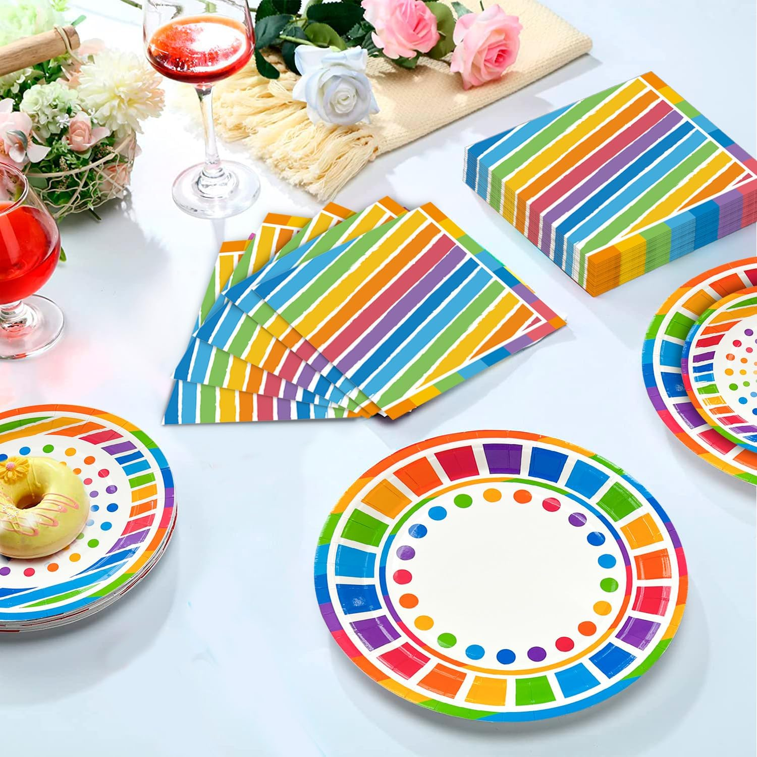 Rainbow Party Supplies,166Pcs Rainbow Party Decorations & Tableware Set - Rainbow Party Plates Napkins Cups & Rainbow Birthday Decorations Balloons Banner Etc Rainbow Themed Birthday Party Supplies image number 3