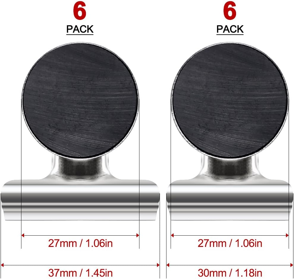 12Pcs Refrigerator Iron Magnet Hook Clips- 6Pcs 38Mm Wide, 6Pcs 30Mm Wide, Maxin Magnetic Clips Hooks Neodymium Magnet for Kitchen Office School Home Use- Silver.