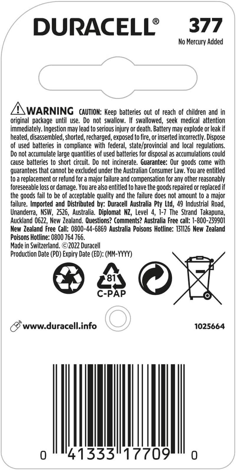 Duracell Speciality 377/376 Button Battery (Pack of 1) image number 4