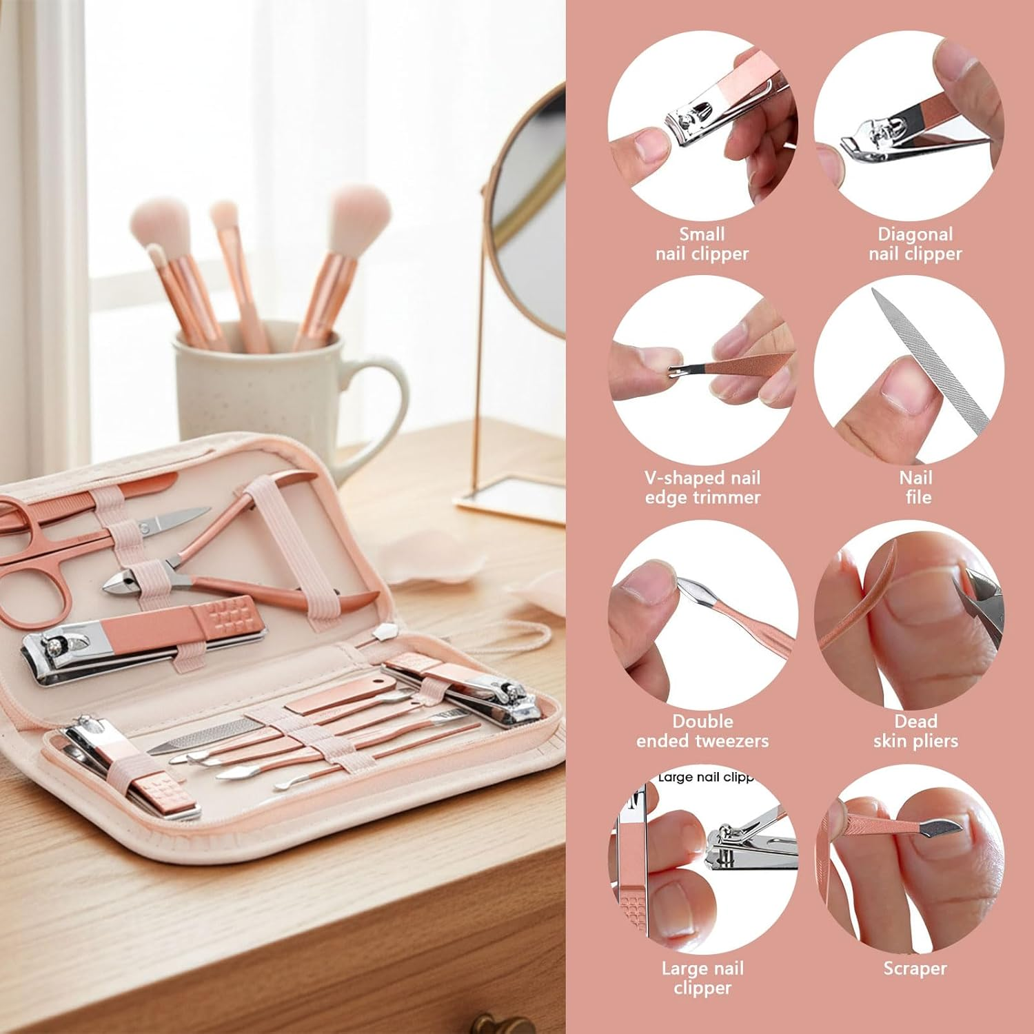 12-Piece Professional Manicure and Pedicure Kit with Nail Clippers and Beauty Tools for Home and Travel, Gift Sets for Women - Ermaoo image number 1