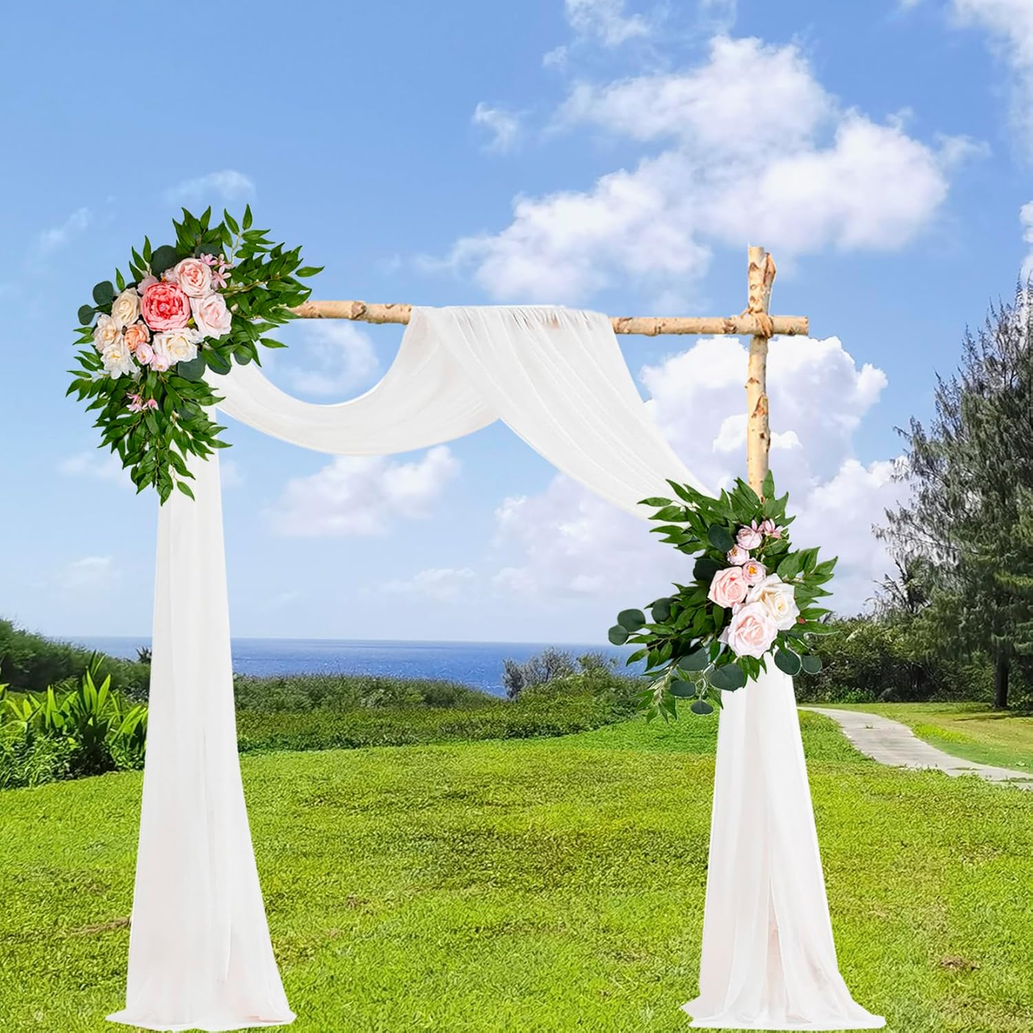 Aitnwoy Artificial Wedding Arch Flowers Kit 2 Pcs Dust Rose Flowers Silk Peony Floral Swag Welcome Sign for Wedding Ceremony Party Home Garland Decor - Blue image number 7