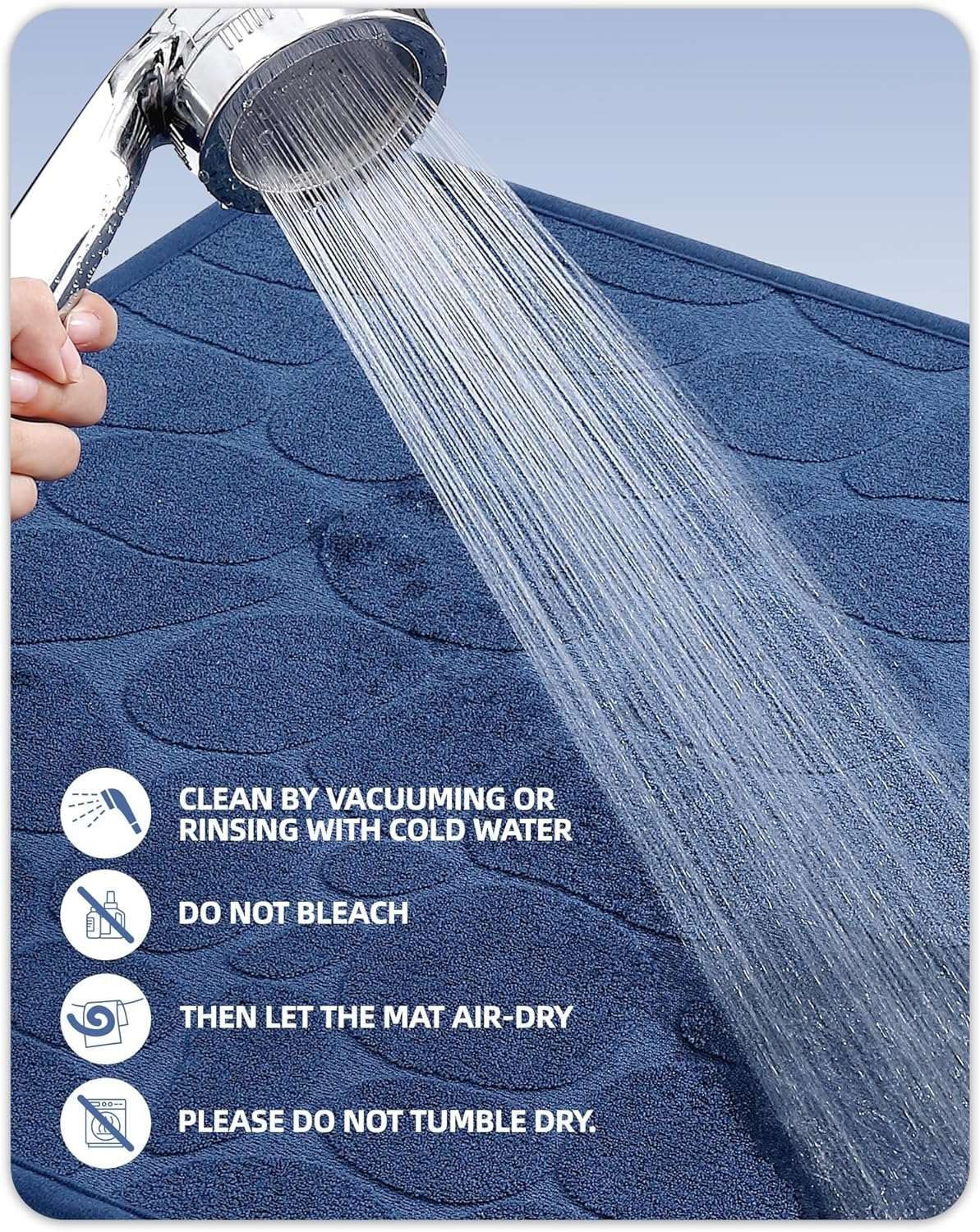 Color&Geometry Quick Dry Thin Bathroom Rugs Fit under Door- Super Absorbent, Non Slip Rubber Backing, Non Shedding, Washable Blue Bath Mat- 60X90Cm Large Bath Mats for Bathroom Floor image number 6