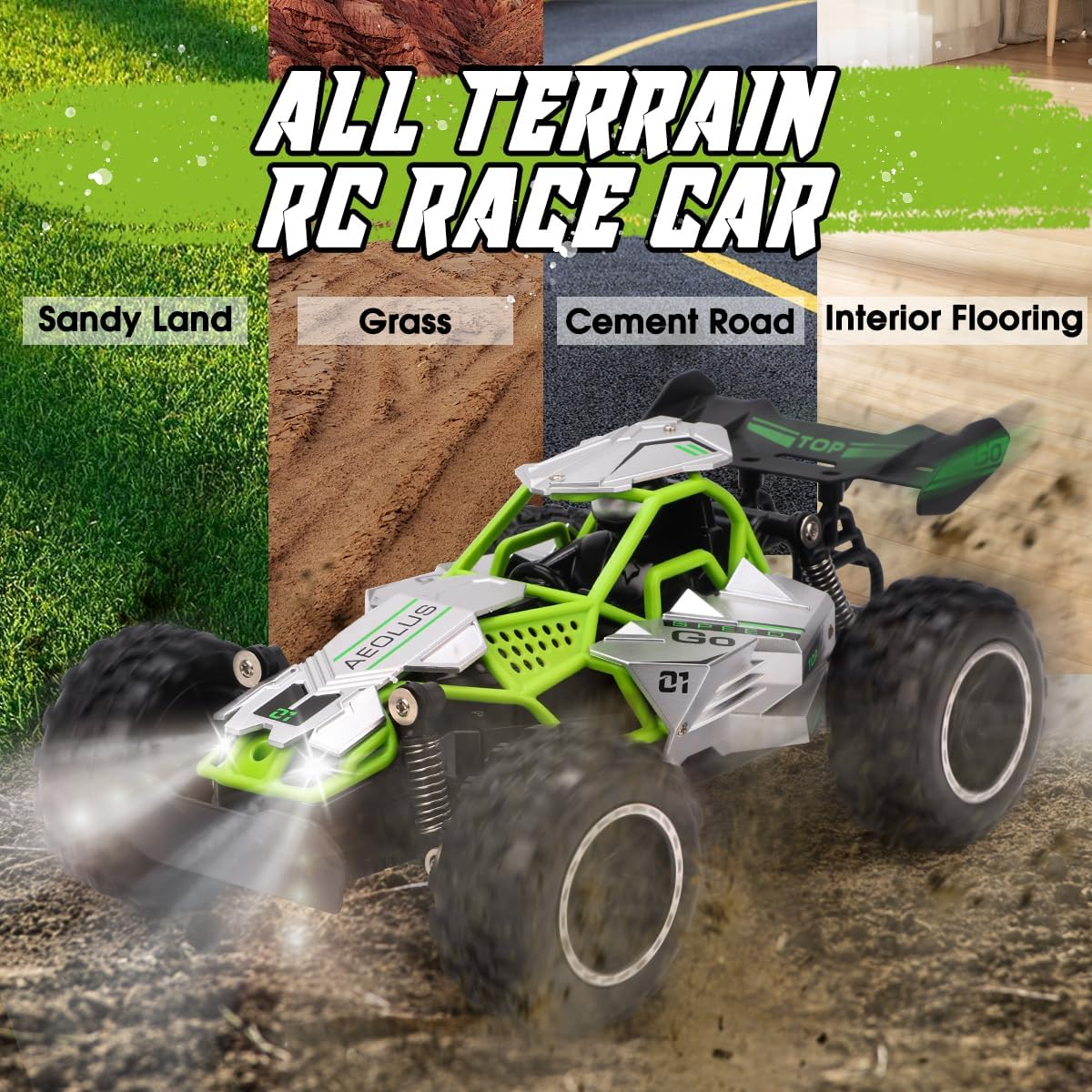 Remote Control Cars, 2.4Ghz 1:18 Scale Off-Road RC Race Car Toy for Kids with LED Light, Rechargeable High Speed All Terrain RC Drift Vehicle, 4 5 6 7 8 Year Old Boys Girls Birthday Gift image number 6