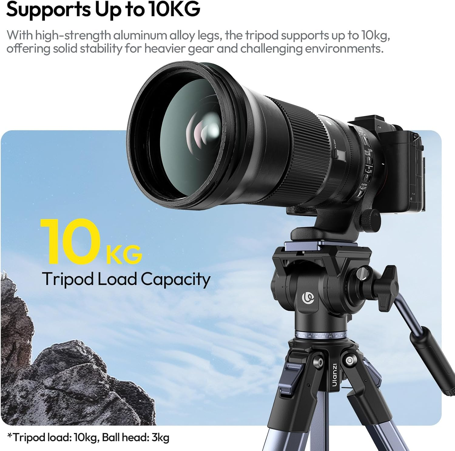 ULANZI Ombra Video Ⅱ Camera Tripod with Fluid Head, 61.5" Travel Tripod with 360&deg; Rotated Arca Quick Release Plate, Portable Stand for Phone Camera Vlogging Video Shooting with Carry Bag Phone Clamp image number 3