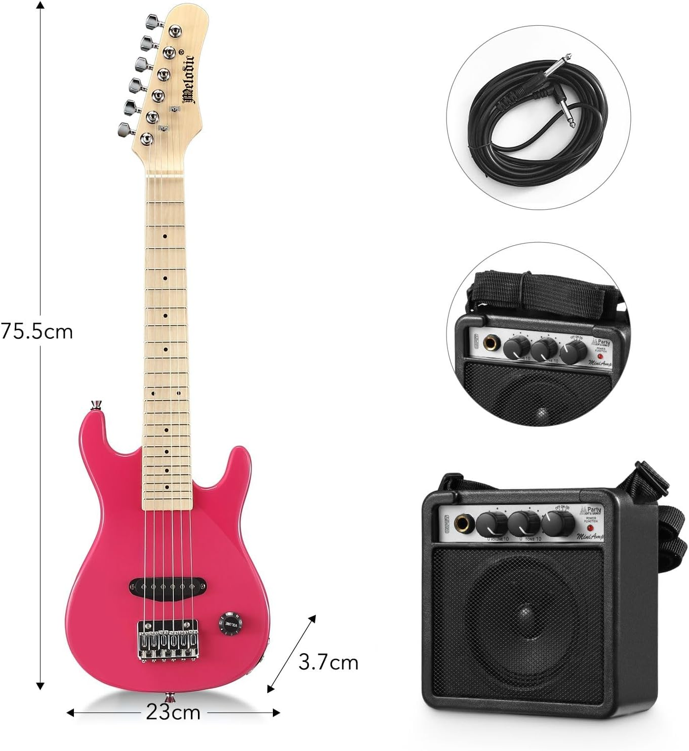 Melodic 30 Inch Guitar Children Kids Electric Guitar Musical Instrument W/ 5W Amp Picks Gig Bag Pink image number 1
