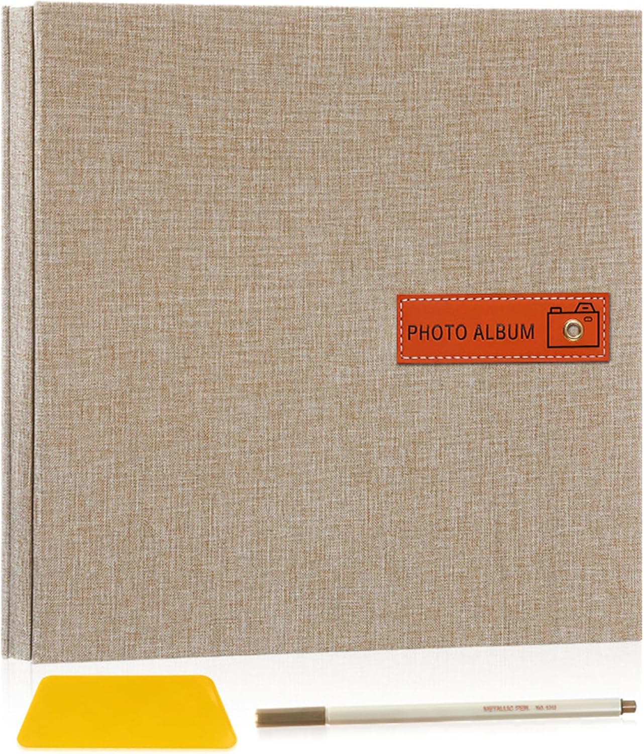 Large Photo Album Self Adhesive for 4X6 5X7 8X10 Pictures 60 Blank Pages,Diy Linen Scrapbook Album with 1 Metallic Pen (Classic, Grey, 11"X10.6" 60Pages)