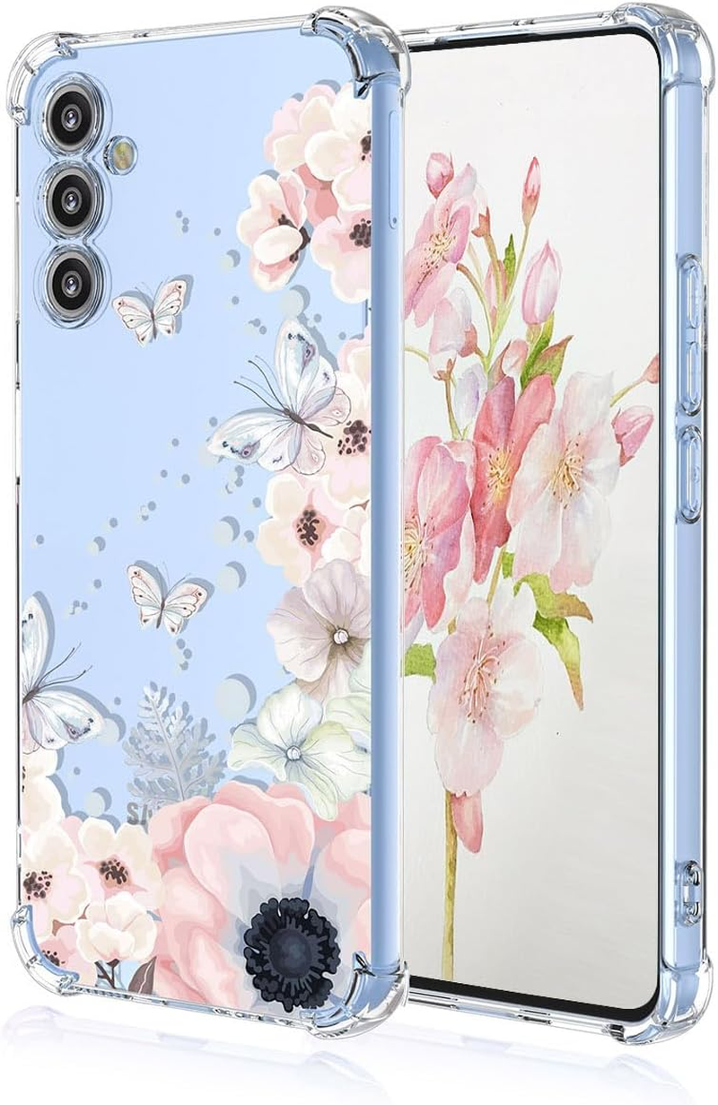 YUEQIAN Case for Samsung Galaxy A17 5G/4G, Colourful Pretty Flowers Cartoon Pattern Clear Mobile Phone Case, Transparent Ultra Thin Soft TPU Bumper Shockproof Girls Protective Case (Sakura)