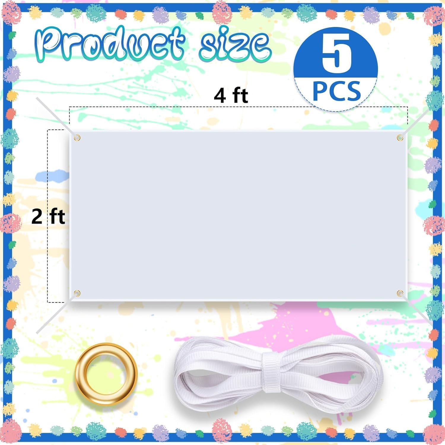 5 PCS Blank Banners Sign to Decorate, 60 X 120Cm DIY Blank Vinyl Banner Sign with Hanging Ropes, Blank Sublimation Vinyl Banner for School, Office, Christmas, Birthday Decor image number 5