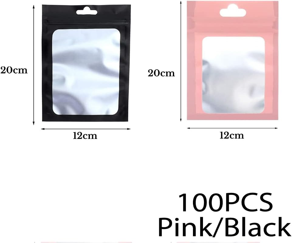 100Pcs Matte Shiny Zip Seal Mylar Bags Aluminum Foil Resealable Pouch (Black - 12 * 20Cm)