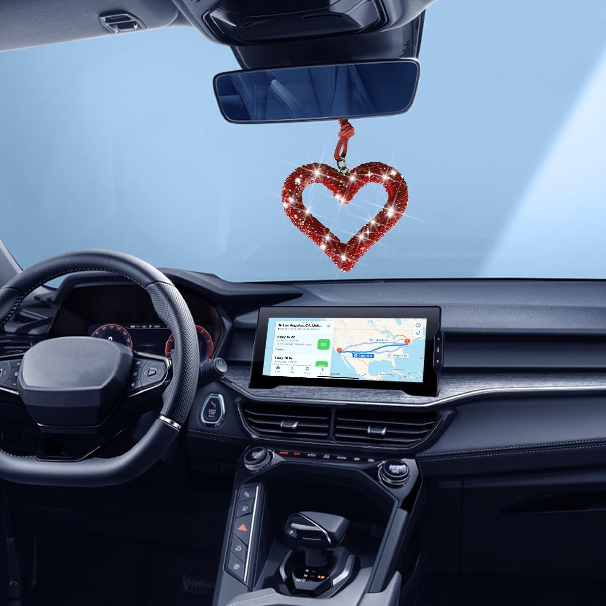 Mandark Bling Heart Car Hanging Accessories, Crystal Rhinestone Vehicle Rear View Mirror Charm Pendant Ornaments, Cute Diamond Auto Interior Hanger Decoration for Women Girls（Wine Red） image number 4