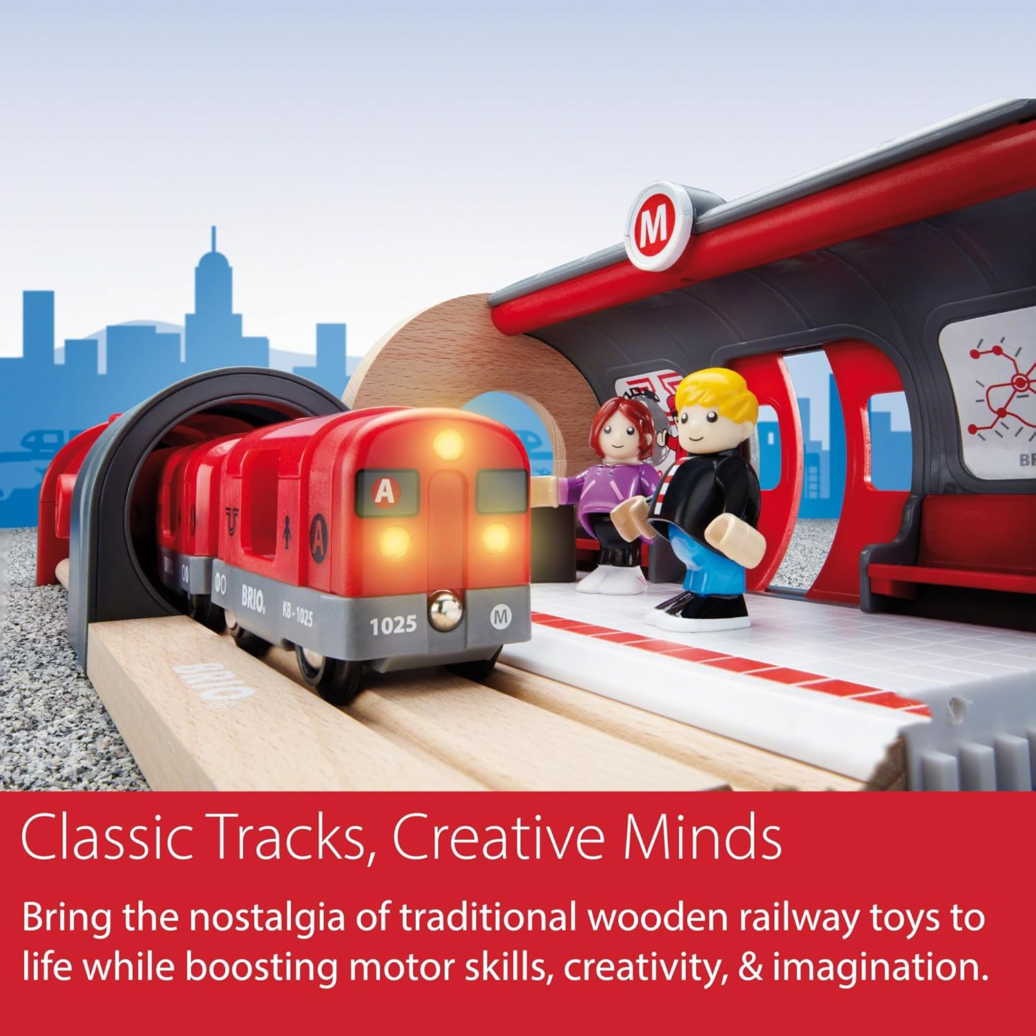 BRIO World 33513 Metro Railway Train Set - 20-Piece Wooden Set with Light & Sound, Tunnel, & Figures for Kids Ages 3+ image number 5