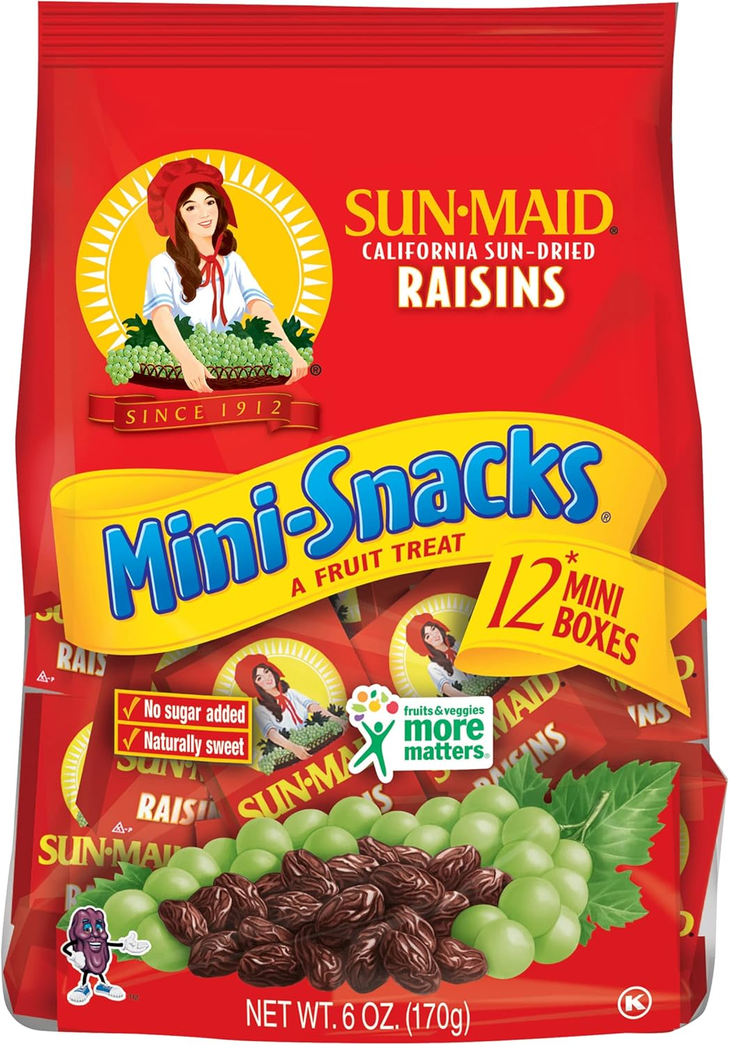 Sun-Maid California Raisins Mini Snacks Bags, 6 Oz
