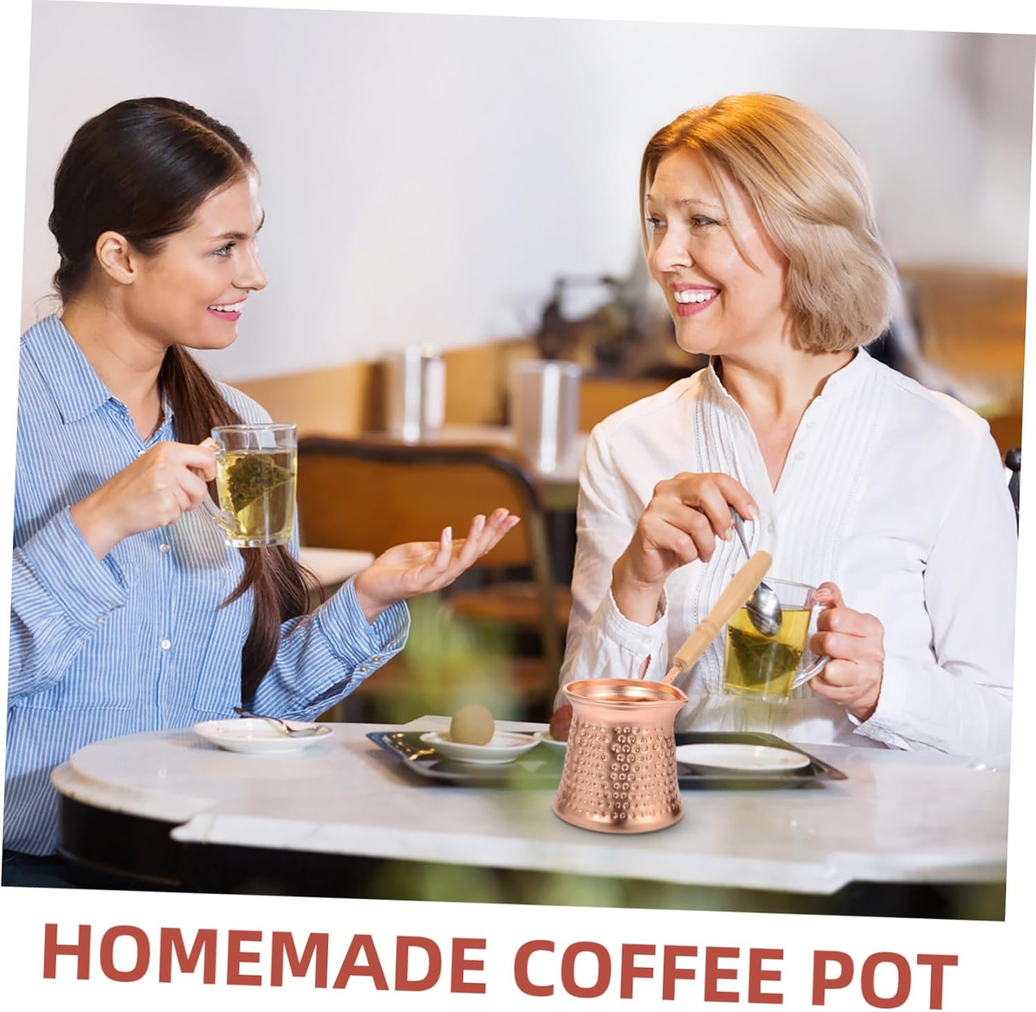 CIYODO Turkish Coffee Pot 350Ml Copper-Coated Espresso Pot with Wooden Side Handle Non-Stick Household for Stovetop Brewing image number 5