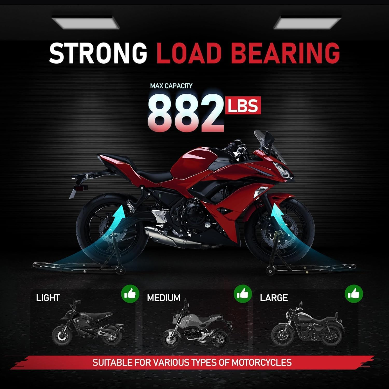 Motorcycle Stands, 400Kg Capacity Front Rear Wheels Lift Combo with U+L Adjustable Swingarm Spool, Heavy Duty Paddock Stands for BMW Suzuki Yamaha Honda Kawasaki, Black image number 4