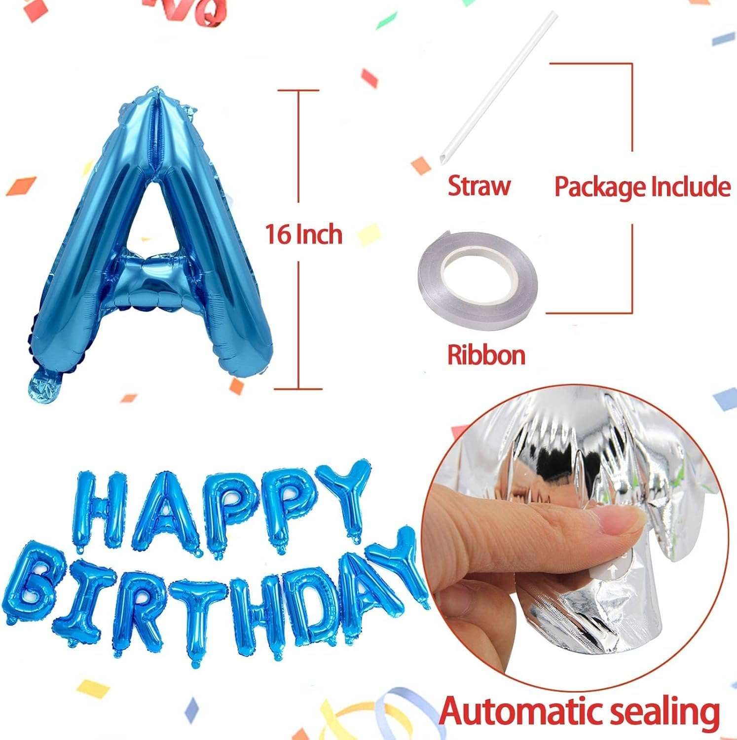 Dark Blue Happy Birthday Balloons Banner,16 Inch Mylar Foil Letters Sign,Reusable Balloons for Women, Men, Boys & Girls Birthday Decorations Party Supplies image number 5