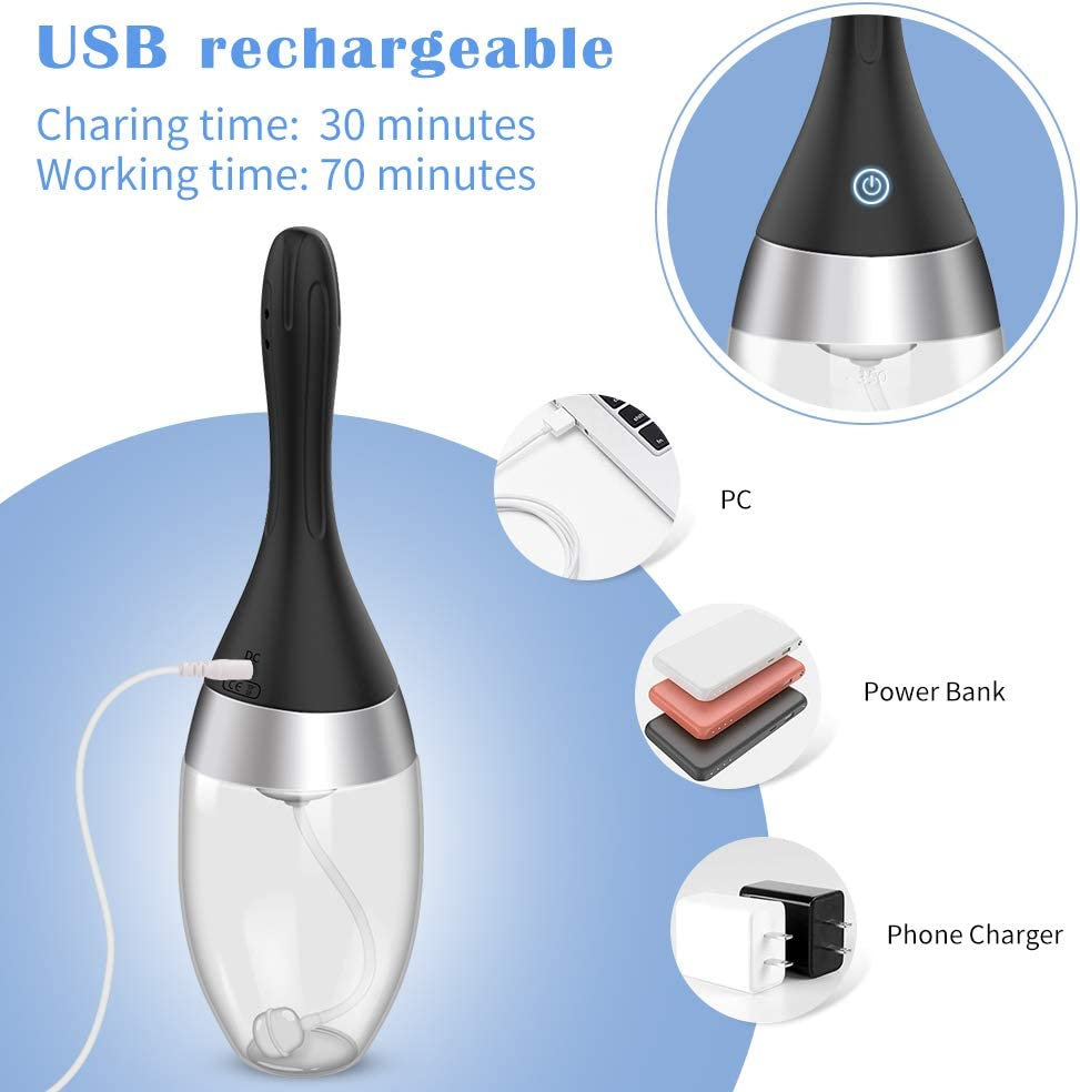 Automatic Electric Enema Bulb with 3 Speeds - Adorime Rechargeable anti Back-Flow Enema Douche for Men Women Colon Cleansing, Silicone Douche Cleaner Enema Kit Douche Bottles 12Oz image number 3