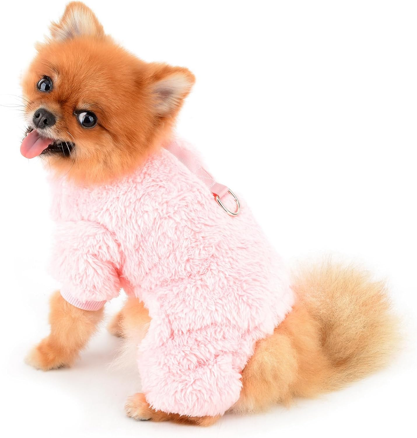 PAIDEFUL Fleece Pajamas for Small Dogs, Soft Onesie with 4 Legs, Solid Puppy Jumper, Sweater, Pet Outfits, Warm Dog Coat, Autumn/Winter Coat, Cat Costume, D-Ring, Pink image number 5