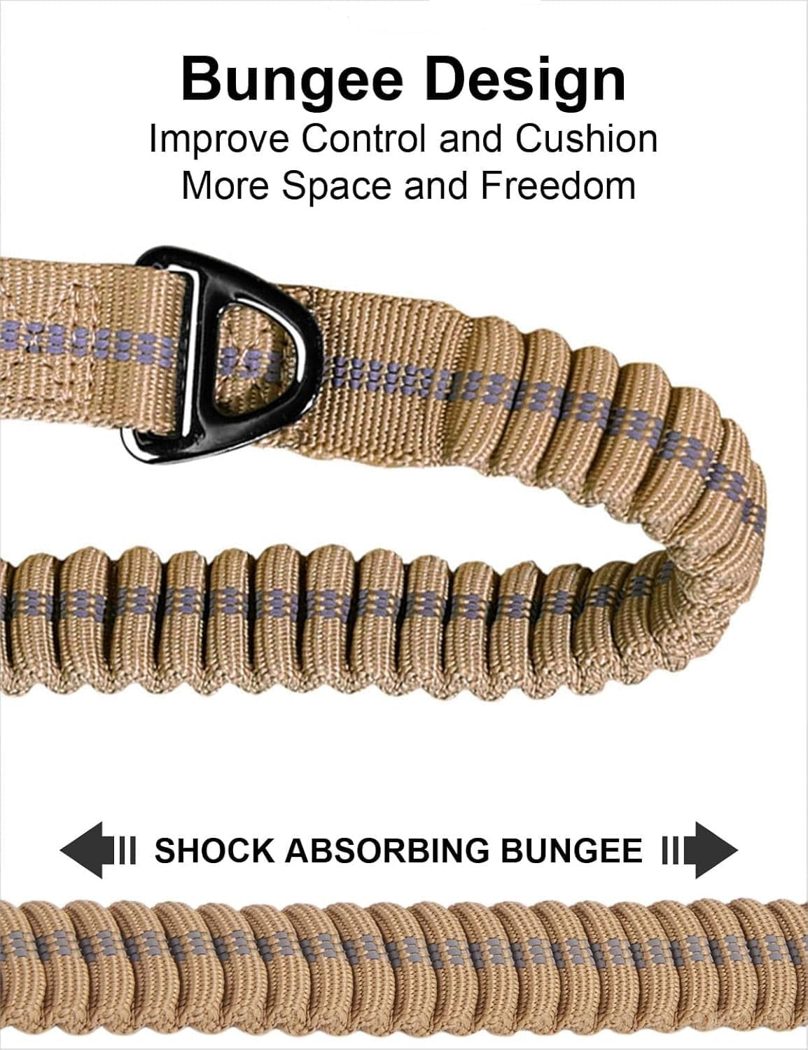 Heavy-Duty Dog Leash, 4-6 Feet Shock-Absorbing Tactical Dog Leash, Advanced Simple Metal Clips and No Traction Reflective Leash, Suitable for Middle-Sized and Large Dogs (Hyena Brown). - Black image number 6